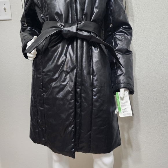 NWT Kenneth Cole Long Puffer Black Trench Coat Size L - Picture 9 of 13